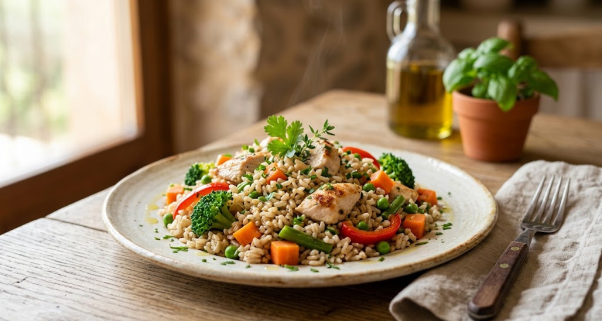 Arroz Integral con Pollo y Verduras Comida Saludable