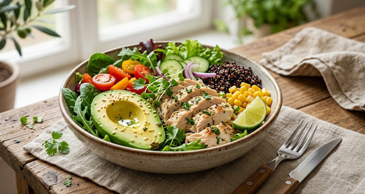 Bowl Saludable de Pollo y Aguacate Receta Fácil