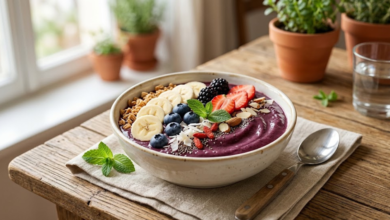 Bowl de Açaí con Frutas Desayuno Saludable y Fresco