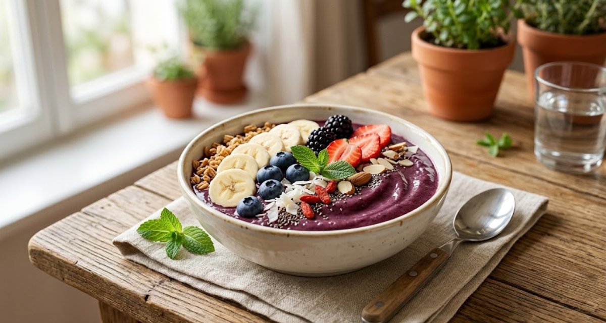 Bowl de Açaí con Frutas Desayuno Saludable y Fresco