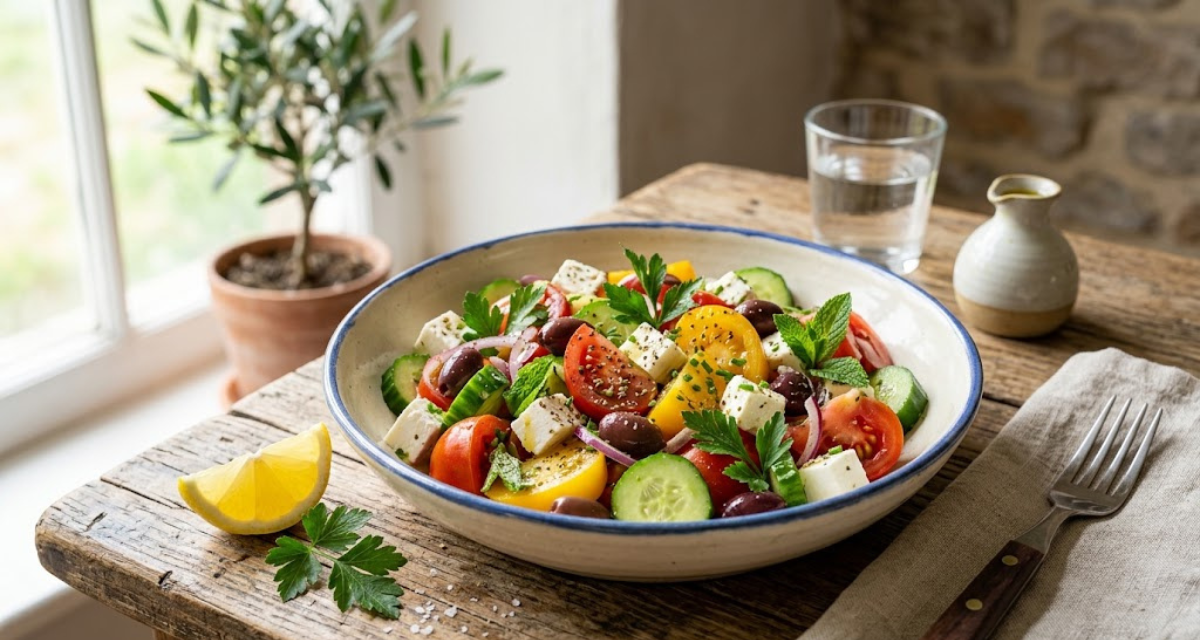 Ensalada de Tomate, Pepino y Queso Feta Receta Fácil