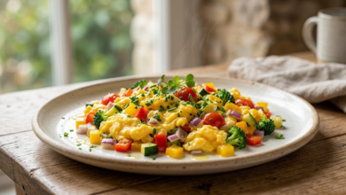 Huevos Revueltos con Verduras Desayuno Rico en Proteínas