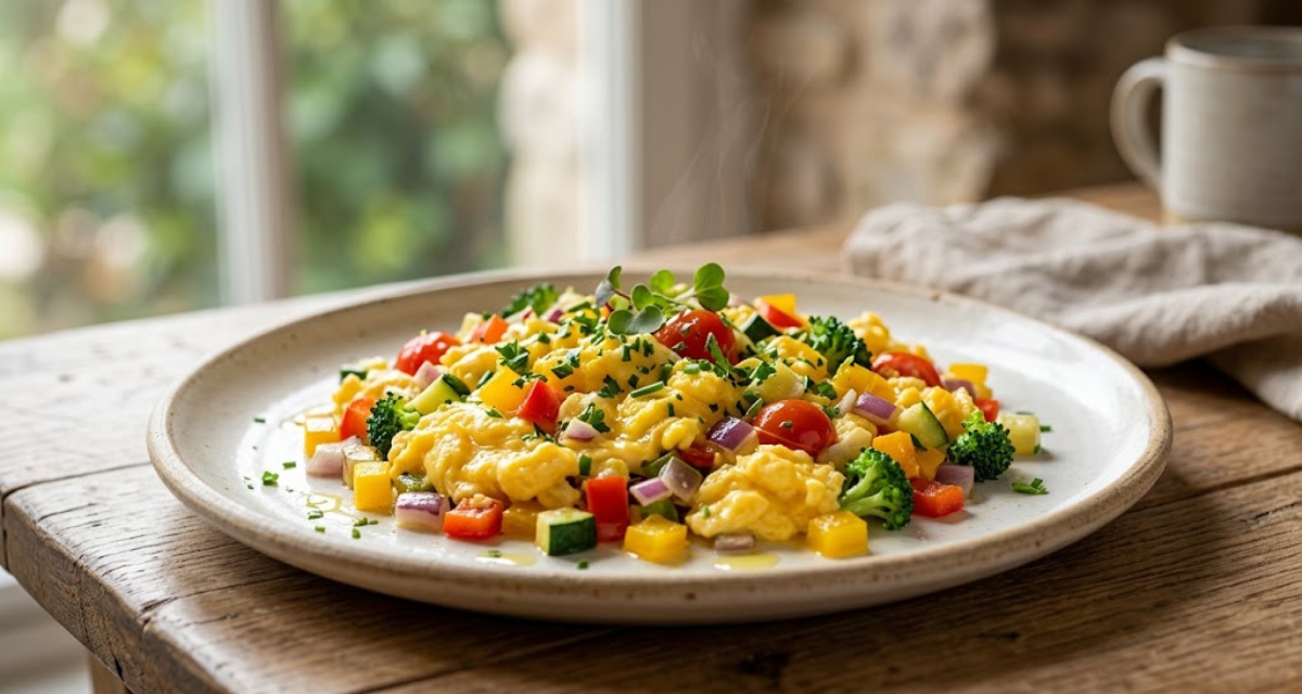 Huevos Revueltos con Verduras Desayuno Rico en Proteínas