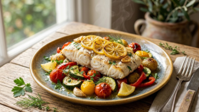 Merluza al Horno con Limón y Verduras Receta Ligera