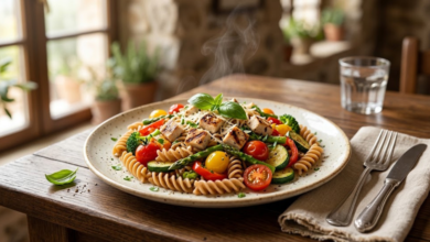Pasta Integral con Pollo y Verduras Receta Saludable