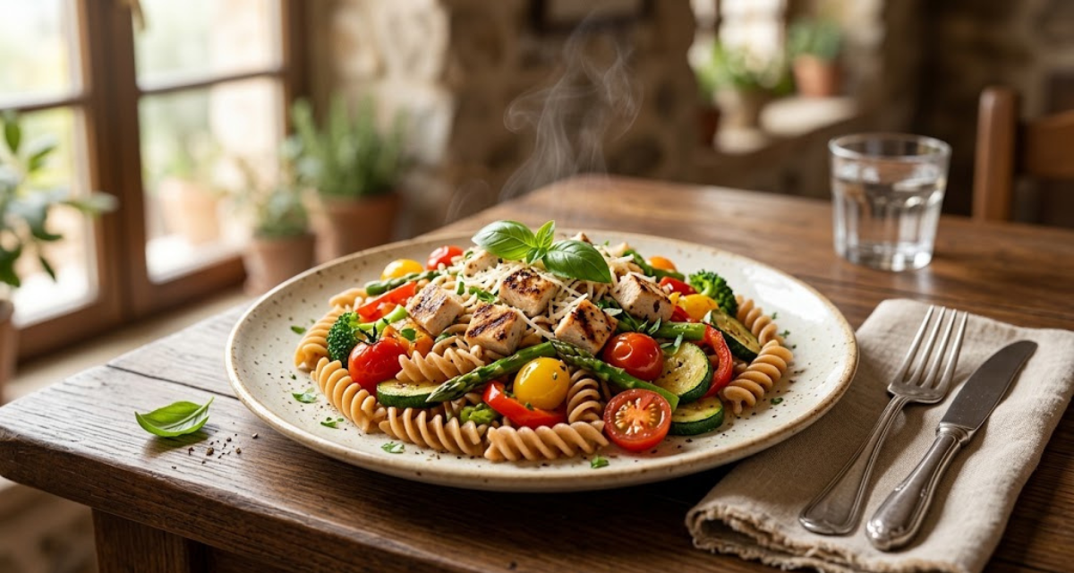 Pasta Integral con Pollo y Verduras Receta Saludable