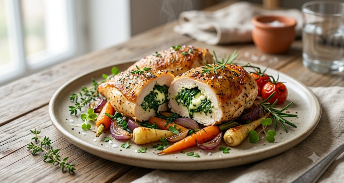Pechuga de Pollo Rellena de Espinacas Receta Saludable