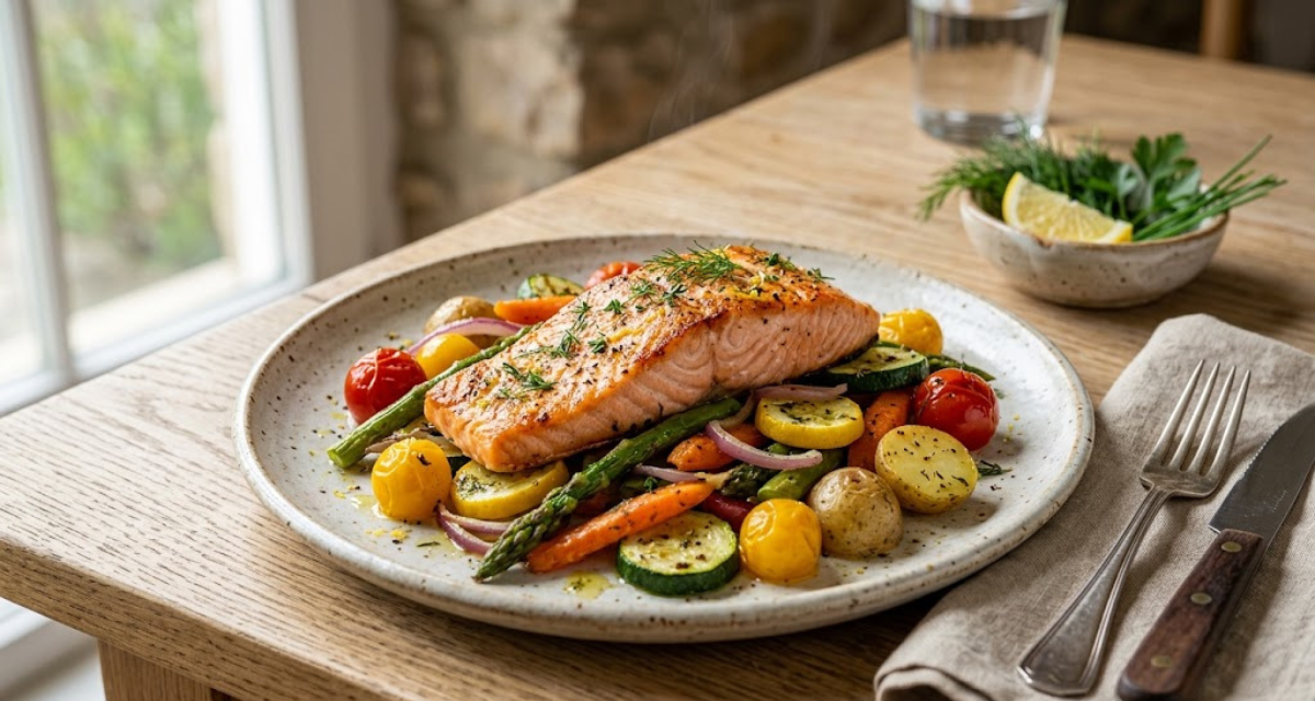 Salmón al Horno con Verduras Receta Saludable y Nutritiva