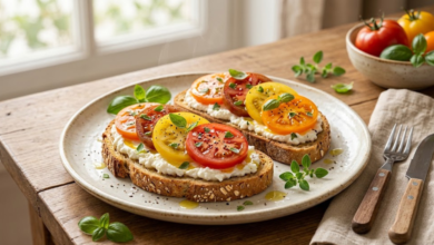 Tostadas con Queso Fresco y Tomate Desayuno Saludable