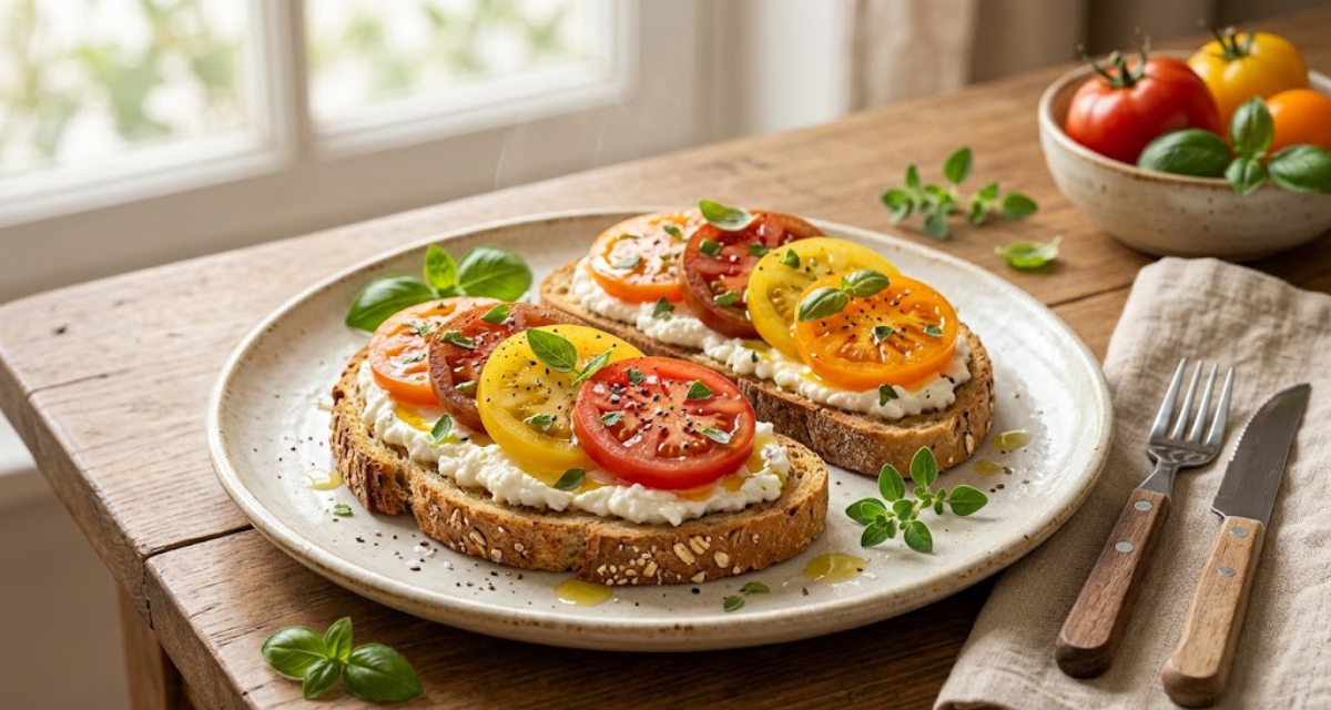 Tostadas con Queso Fresco y Tomate Desayuno Saludable