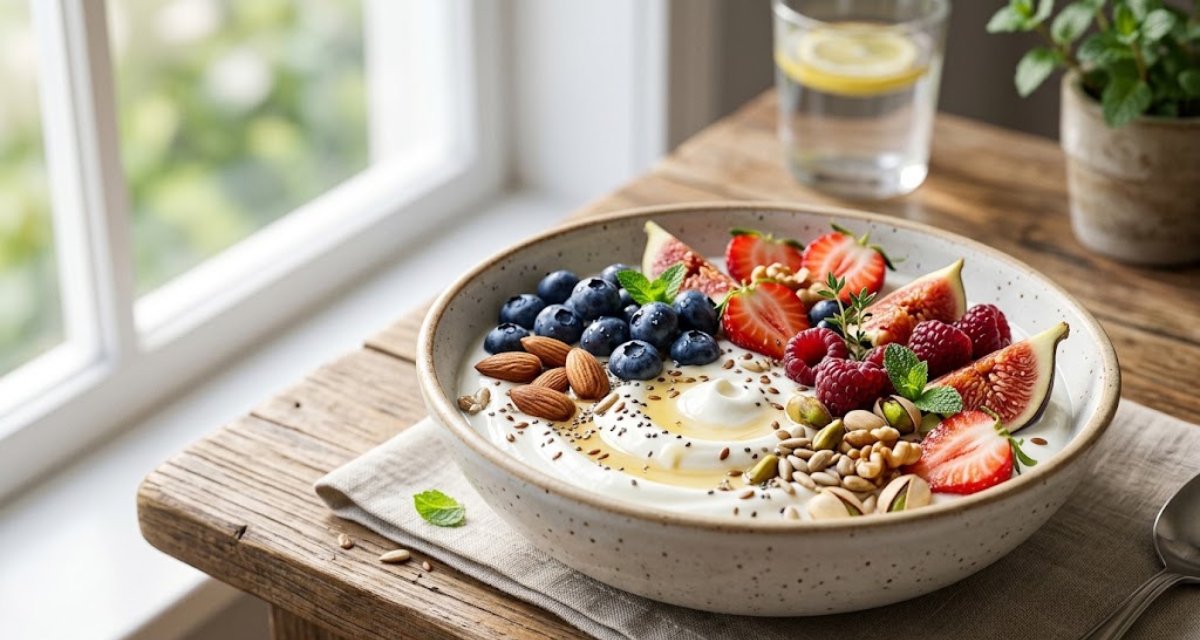 Yogur con Frutas y Frutos Secos Desayuno Saludable