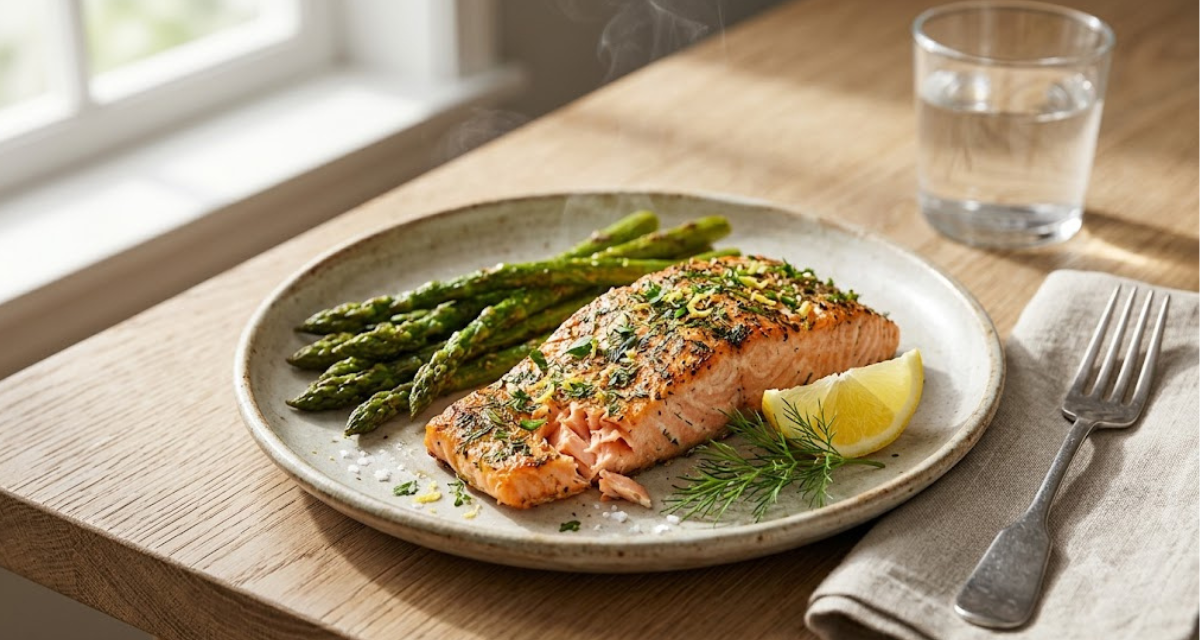 Salmón al Horno con Espárragos
