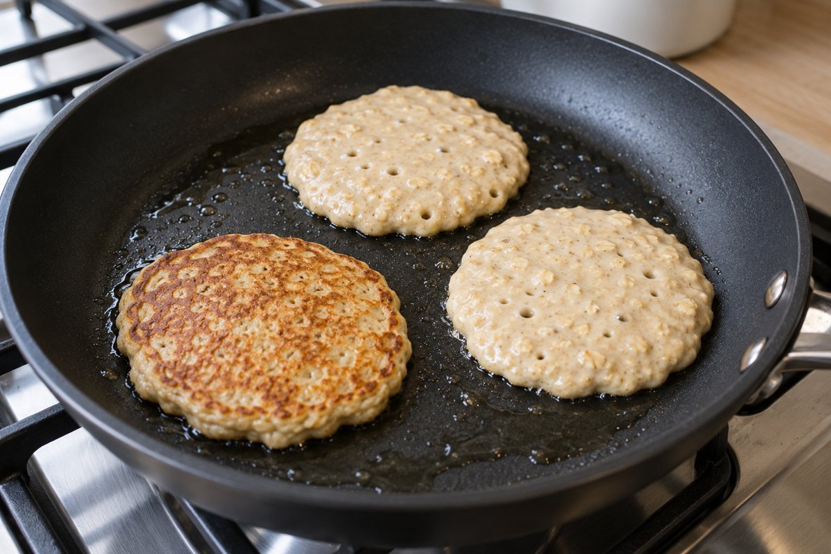 Tortitas pequeñas dorándose en la sartén