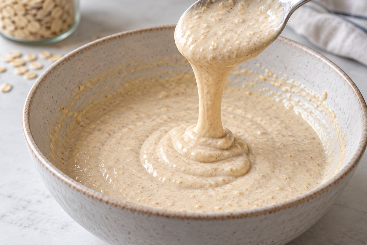 Masa espesa de avena y yogur en una cuchara